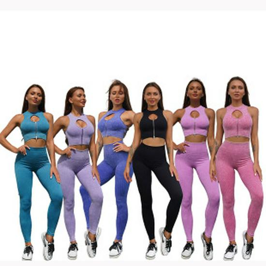 Seamless Knit Quick-Dry Running and Yoga Long Sleeve Set with Slim Fit Pants