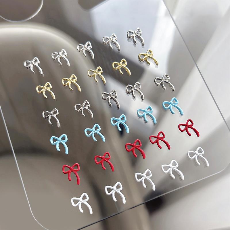 10Pcs Kawaii Bowknot Metal Gold Silver Nail Charms 3D Alloy Bow Tie Jewelry Nail  Decoration Manicure Accessories