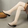 Knit Over The Knee Boots Fashion Round Toe Scrub Fleece Paneled Sleeve Soft Sole Stretch Boots