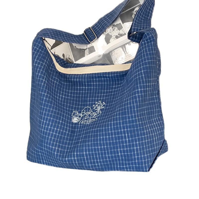 Fashion plaid large-capacity canvas bag women's 2025 new shoulder bag soft-faced lazy wind messenger bag