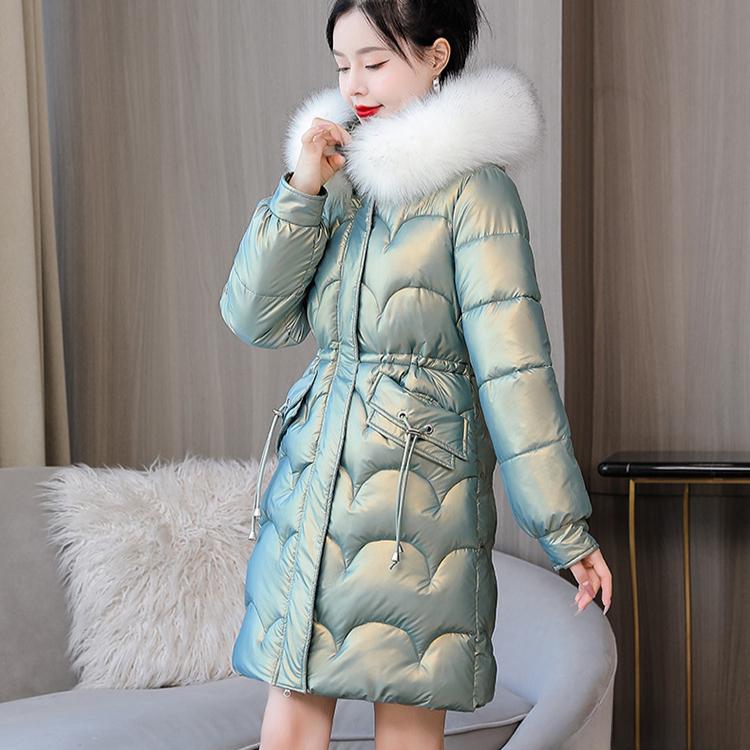New Winter Thick Jacket Long Down Parka Women Bright Waterproof Overcoat Loose Warm Cotton Coat Hooded Parka