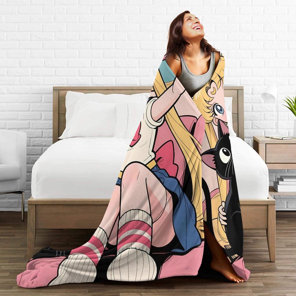Sailor Moon Plush Blanket Boy Girl  Flannel Throw Blanket For Living Room Super Soft Custom Quality Bedspread Birthday Present