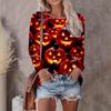 Ladies Autumn and Winter Halloween Funny 3D Printed Crew Neck Long Sleeve T-Shirt Comfortable Fashion Breathable
