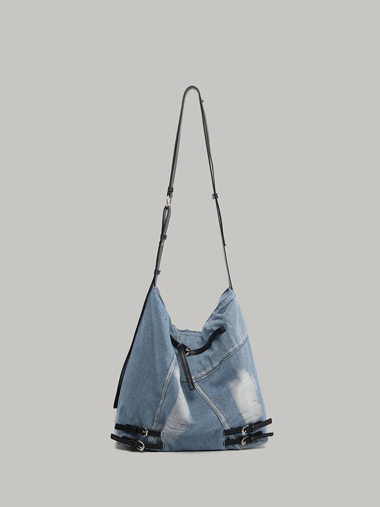 

Large Capacity Tote Bag Fashionable Retro Denim Canvas Bucket Bag 2025 New Commuter Versatile One Shoulder Crossbody Bag синий