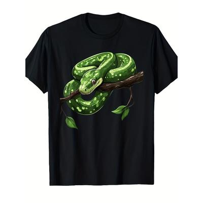 Taglie Europee T-Shirt da Uomo Divertente con Grafica di Pitone Verde - Design Retrò per Amanti dei Rettili con Serpente Arrotolato e Occhi Espressivi