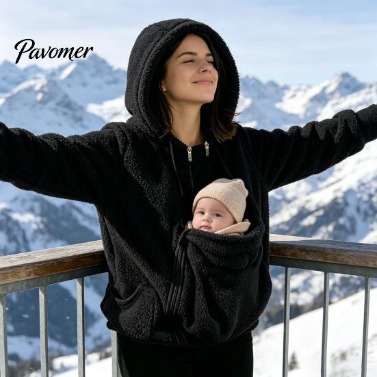 Hands Free Dog Holder Pet Pouch Zip-up Hoodie for Women, Cat Carrying Pocket Hooded Kangaroo Sweatshirt Sweatshirt, Winter Warm Fleece Long