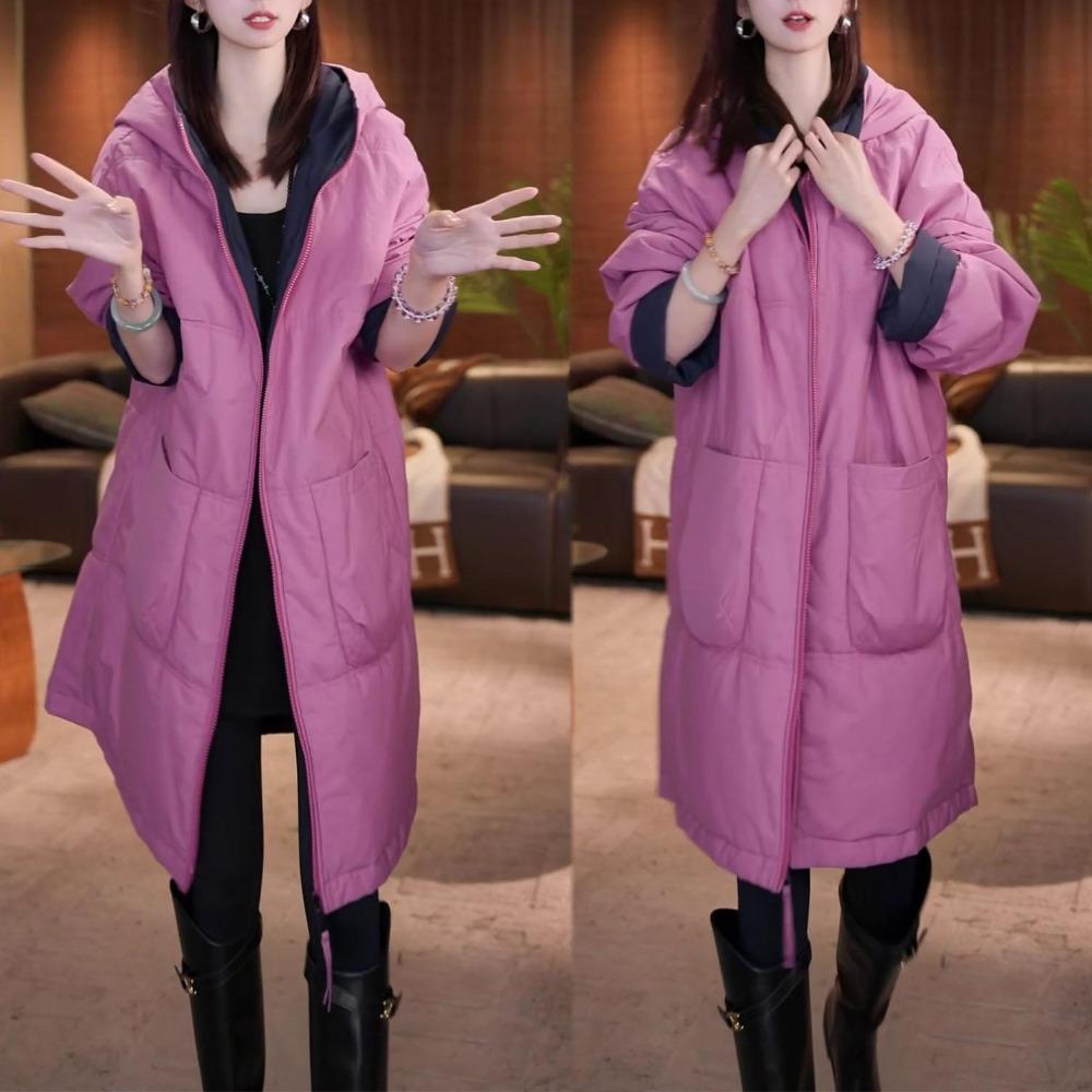 Giacca Calda in Cotone Larga Moda Donna Invernale con Cappuccio Double Face Elegante Casual Capospalla