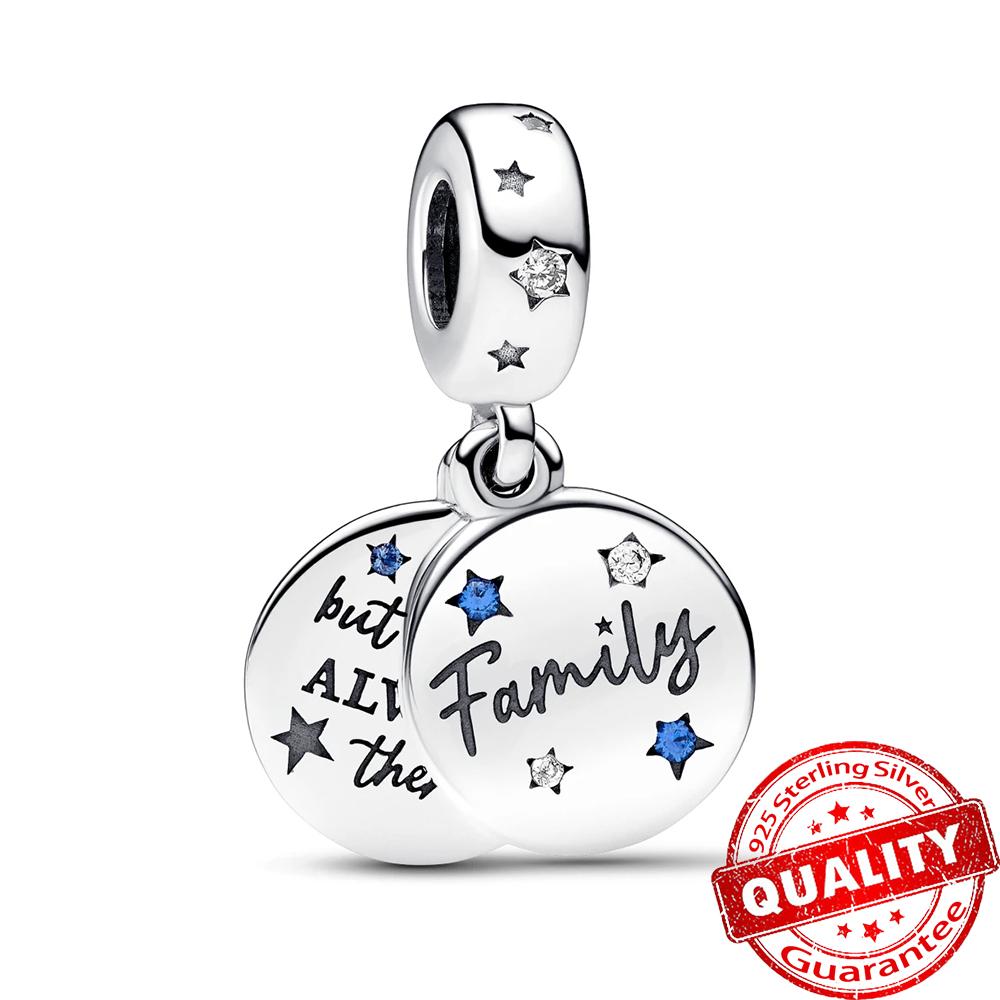 Sparkling Copper Starry Blue Beads & Moon Dangle Charm Fit Original Bracelet Diy Cultural Jewelry Gift