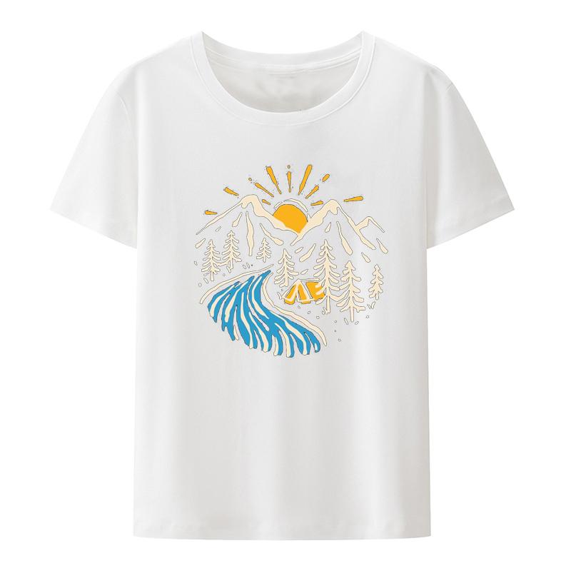 Outdoors Roupas Masculinas Mountain The Sunset Streetwear Unisex Clothing Casual Print Shortsleev Style Hipster Tops Humor Pattern