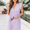 Vestito estivo da donna bianco mini con scollo a V, ricamo a giorno, maniche a balze, linea ad A morbida, da spiaggia con tasche