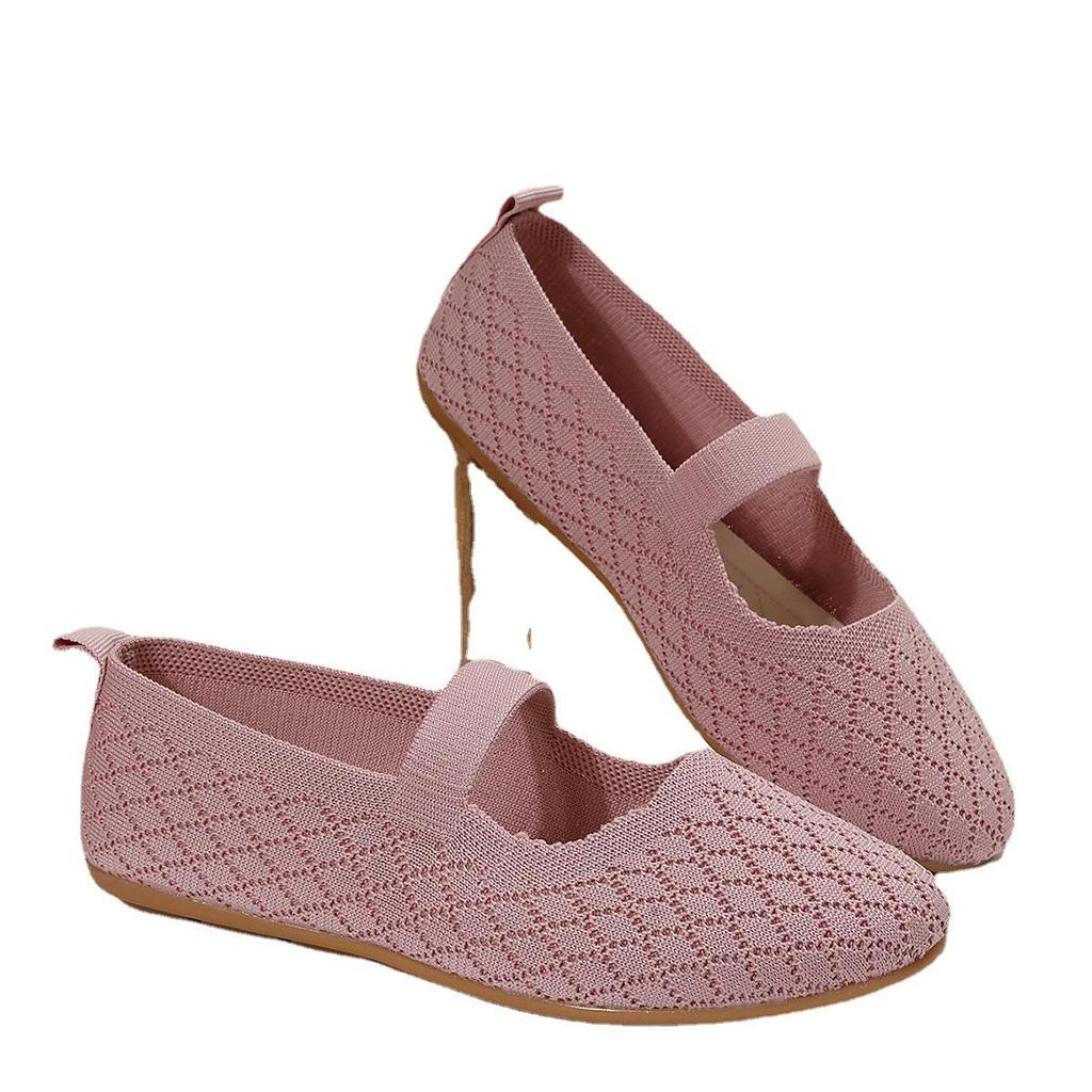 Dam Plus Size Andningsbara Fly-Knit Slip-On Ballerinaskor