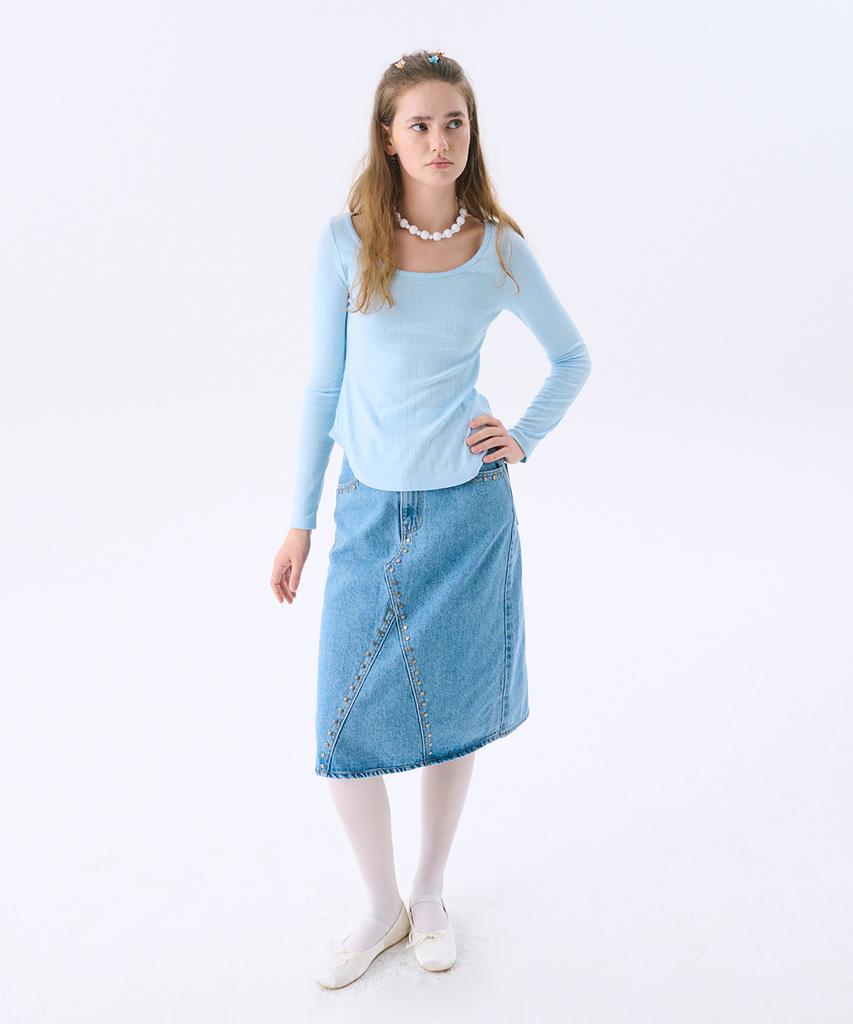 Jun Jun Space Scoop-Neck Eyelet T_Light Blue