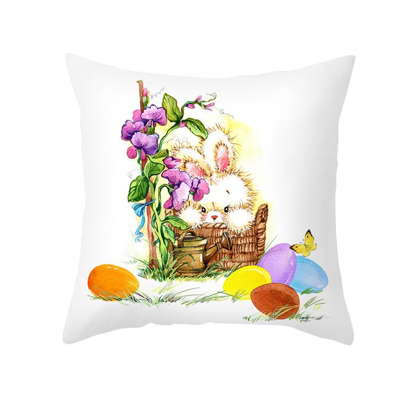 Easter Pillowcase Cartoon Print Bunny Egg Sofa Pillowcase Peach Skin Bedside Cushion