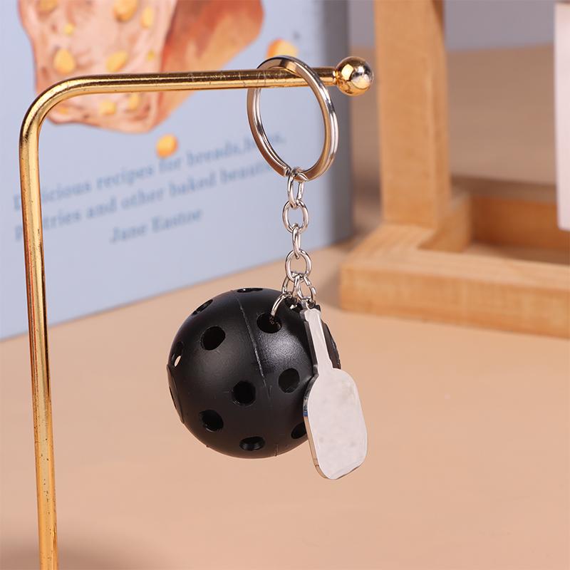 Creative Pickleball Racket Metal Keychain Colorful Hollow Golf Ball Keychains Pickle Dink Ball Fans Party Gift Bag Pendant
