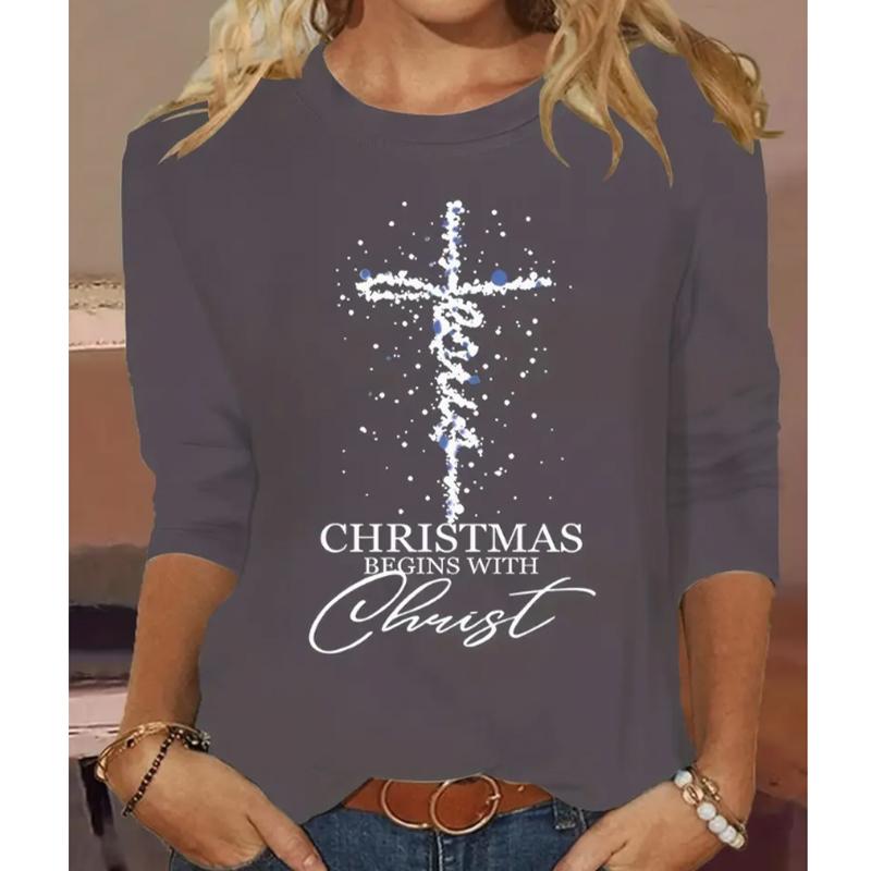 2025 Autumn & Winter Women's New Casual Crew Neck Long Sleeve Top 3D Christmas Pattern