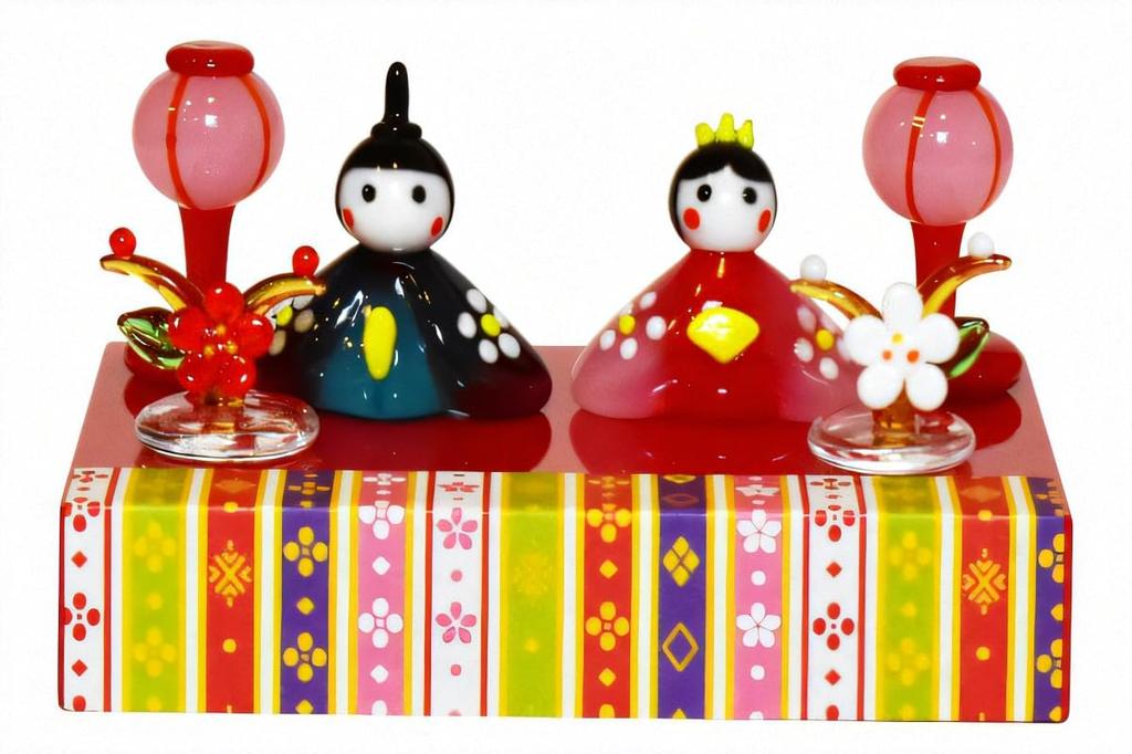Cute Handmade Glass Hina Dolls, "Uraraka" Hinadan Display, CNSWK468