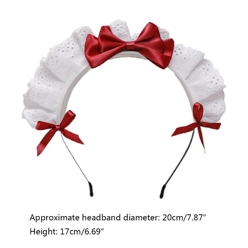 Lovely Sweet Hairband Anime Maid Cosplay Headband Lolita Ruffled Lace Headwear Handmade Satin Bowknot Hair Accessory