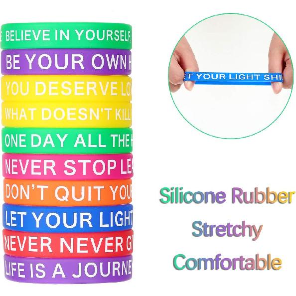 60 Pieces Motivational Quote Rubber Wristbands Colored pirational Silicone Bracelets Stretch Unisex Wristbands for Women Men Gifts, 20 Styles