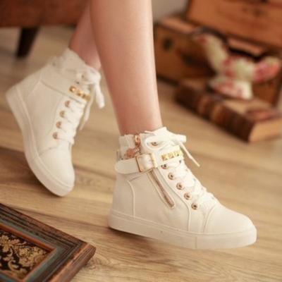 Rivet Women's White Shoes High Top Woman Casual Canvas Sneakers Comfortable Flat Running Shoes Buckle Strladap Ladies Ankle Boots