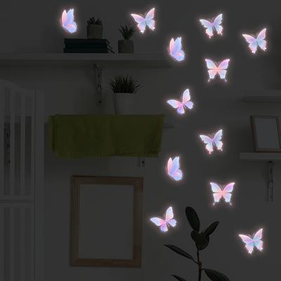 Night Glow Pink Gradient Butterfly Wall Decal Self-adhesive and Removable, Water-resistant for Bedroom Wall Decoration