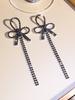 Blue Crystal Long Tassel Bow Earrings