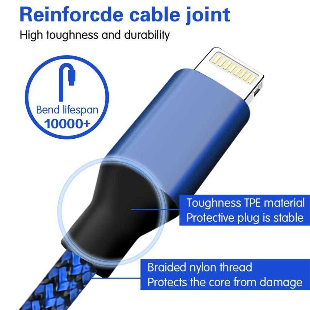 Fast Charge Braiding Cable, 8.86ft Super Long Charging Cable, Blue and Black Woven Outer Quilt, Suitable for Charging for IPhone 5-15 Mobile Phones.
