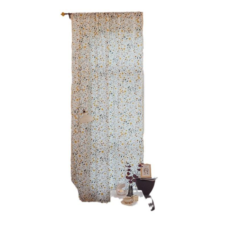 Curtain Finished Japanese And Korean Floral Fresh Non-Punching White Printed Cotton Girl'S Room Small Window Privacy Curtain