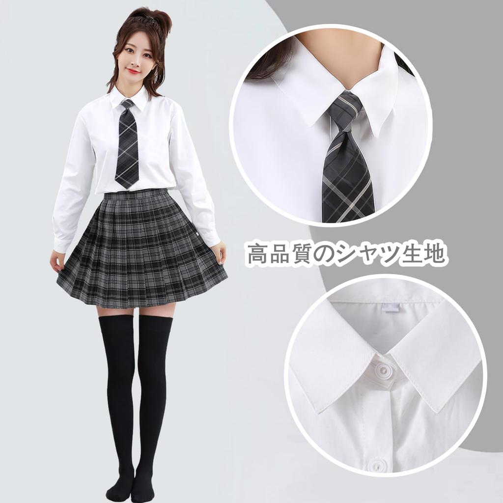 High School Girl Uniform Set with 42cm and Perfect for Amusement and Cultural Festivals [HTPARY] 5-Piece Skirt, Shirt, Tie, Ribbon, Halloween,