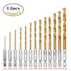 13pcs Hex Shank HSS Titanium Coated Twist Drill Bit Set For Wood, Plastic And Metal