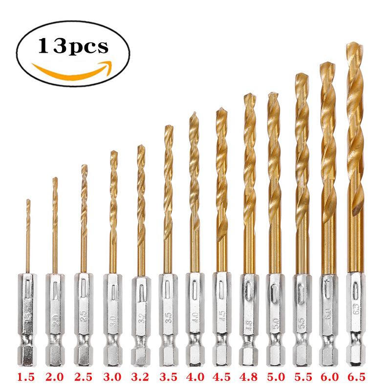 13-teiliges HSS-Titan-beschichtetes Spiralbohrer-Set mit Sechskantschaft für Holz, Kunststoff und Metall