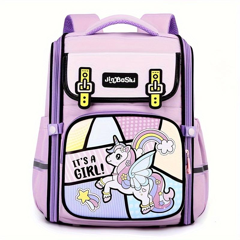 

Школьная сумка с единорогом для девочек в школе, водонепроницаемый легкий рюкзак, милый мультяшный дизайн, идеально подходит для школьников фиолетовый