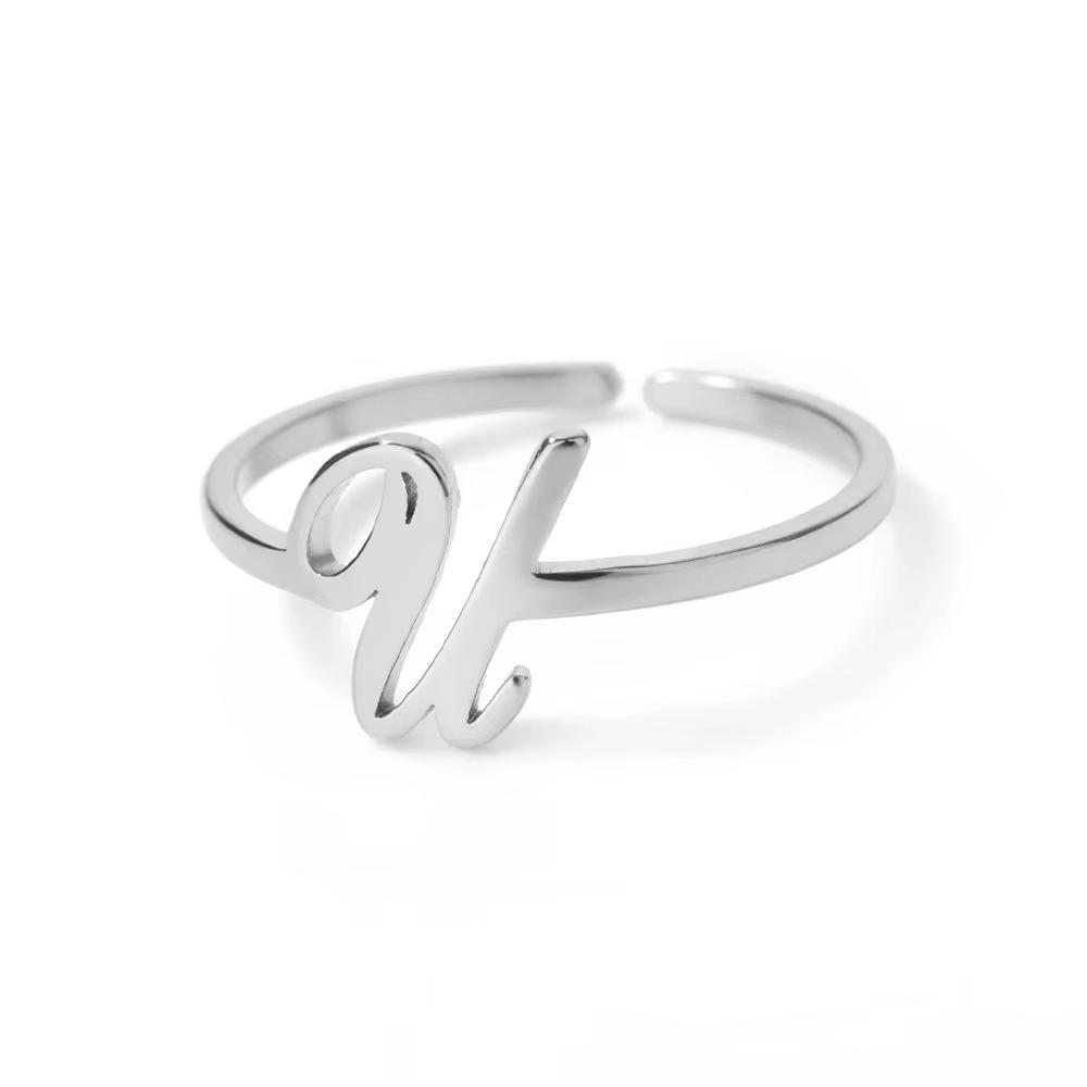 Stylish Adjustable 26-Letter Stainless Steel Ring for Women - A-Z Personalized Initial Finger Ring