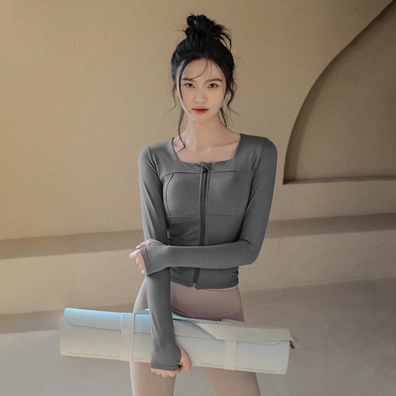 

Женская куртка премиум-класса облегающего кроя на молнии - Топ для фитнеса с длинным рукавом для бега осенью и зимой Medium