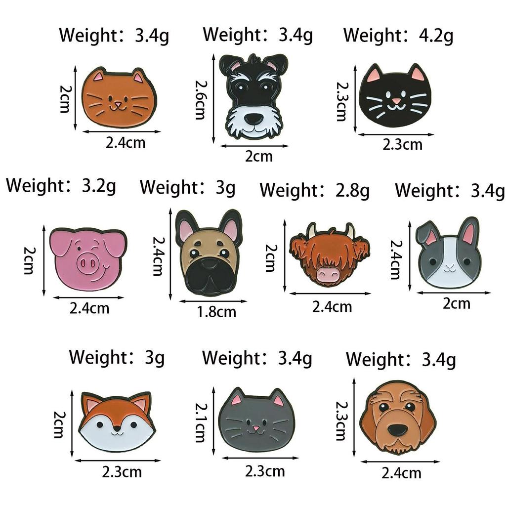 Tierkopf-Abzeichen im Cartoon-Stil: Süße Fuchs, Welpen, Katzen Broschen für Kleiderzubehör