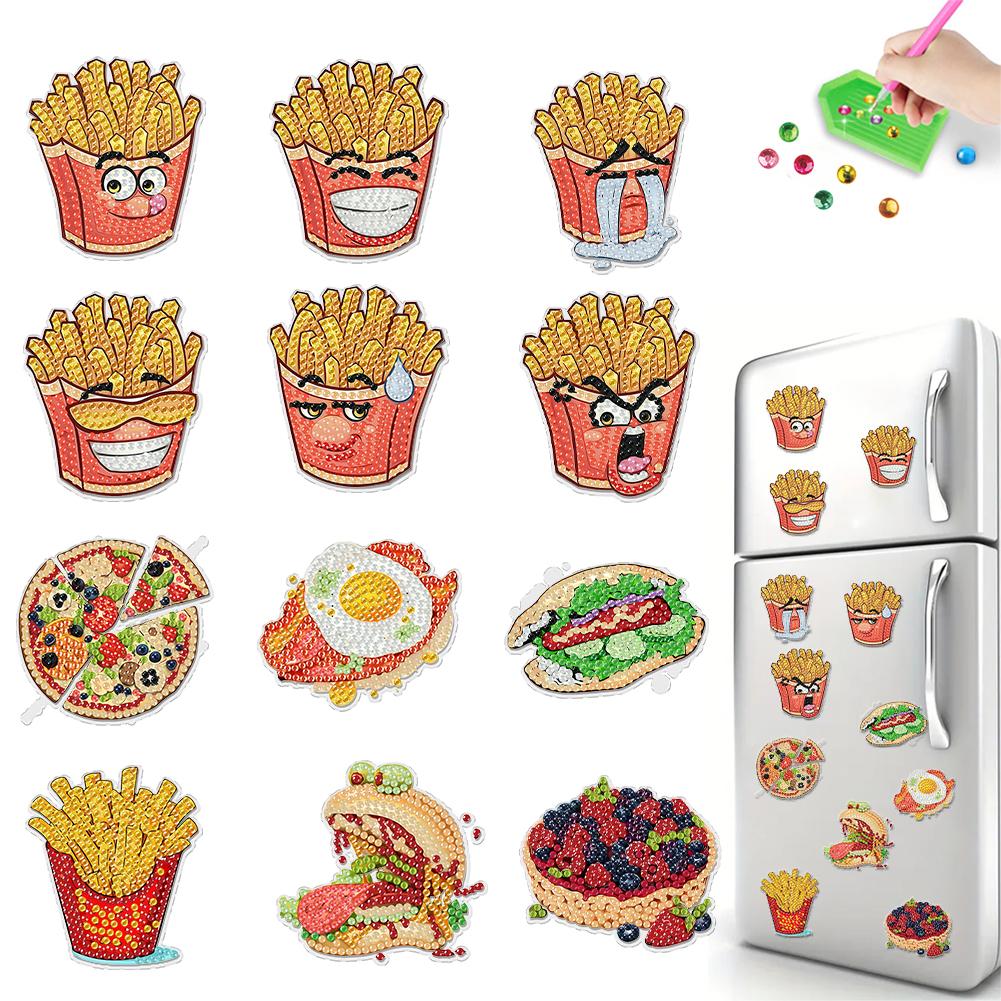 12PCS 2D Flat DIY Diamond Painting Refrigerator Magnet Round Diamond Crystal Refrigerator Magnet Diamond Art Kits for Home Decor