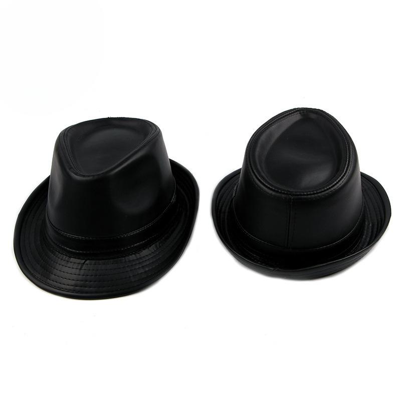 Vintage PU Leather Fedora Hat for Men Women Retro Jazz Trilby Cap British Style Curved Brim Autumn Winter Warm Gangster Hat