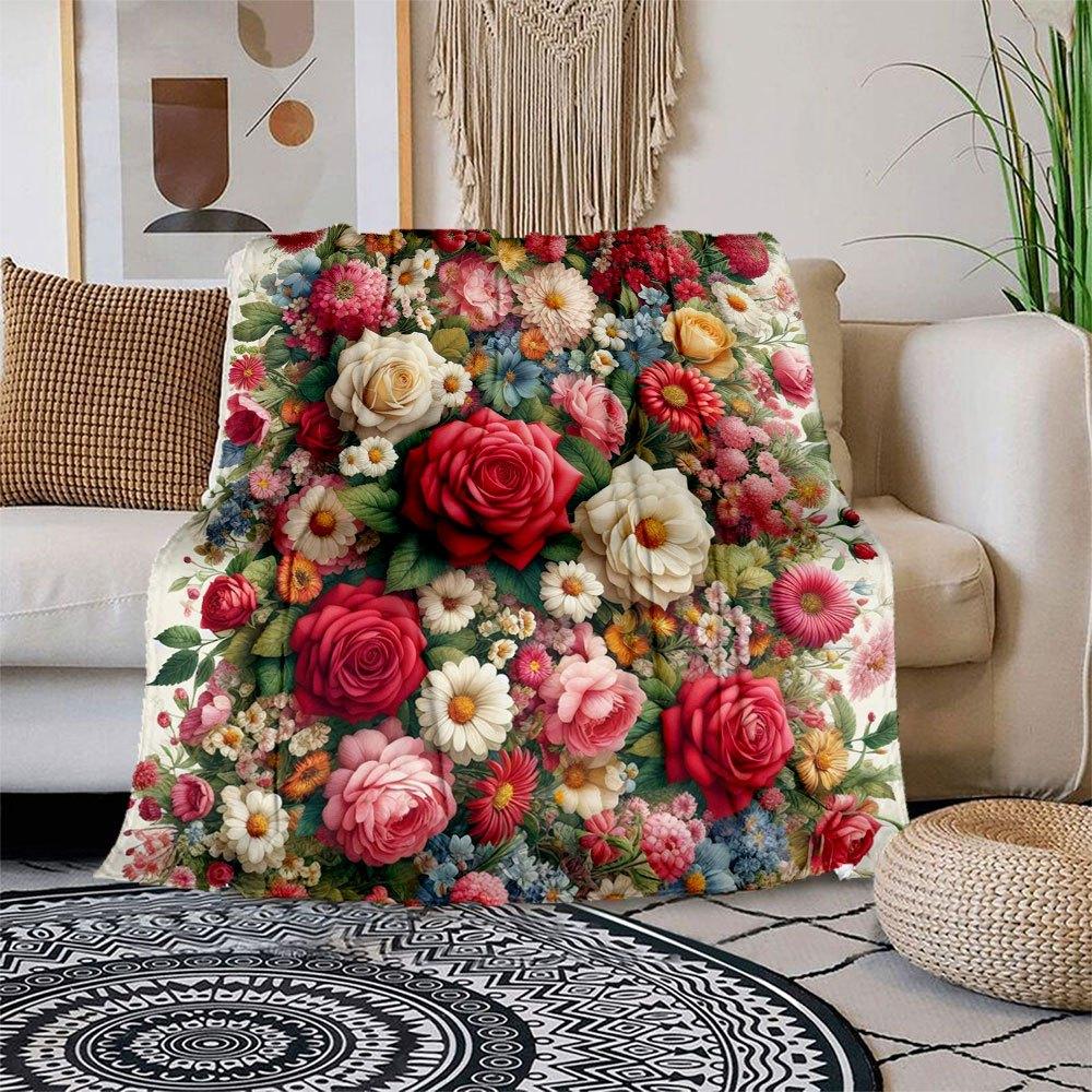 

Floral Elegance: A Vibrant Bouquet of Roses, Daisies, and Gerberas Blanket Flannel Throw Blanket for Sofa, Bed, Travel, Camping, Office, Co 150x180cm