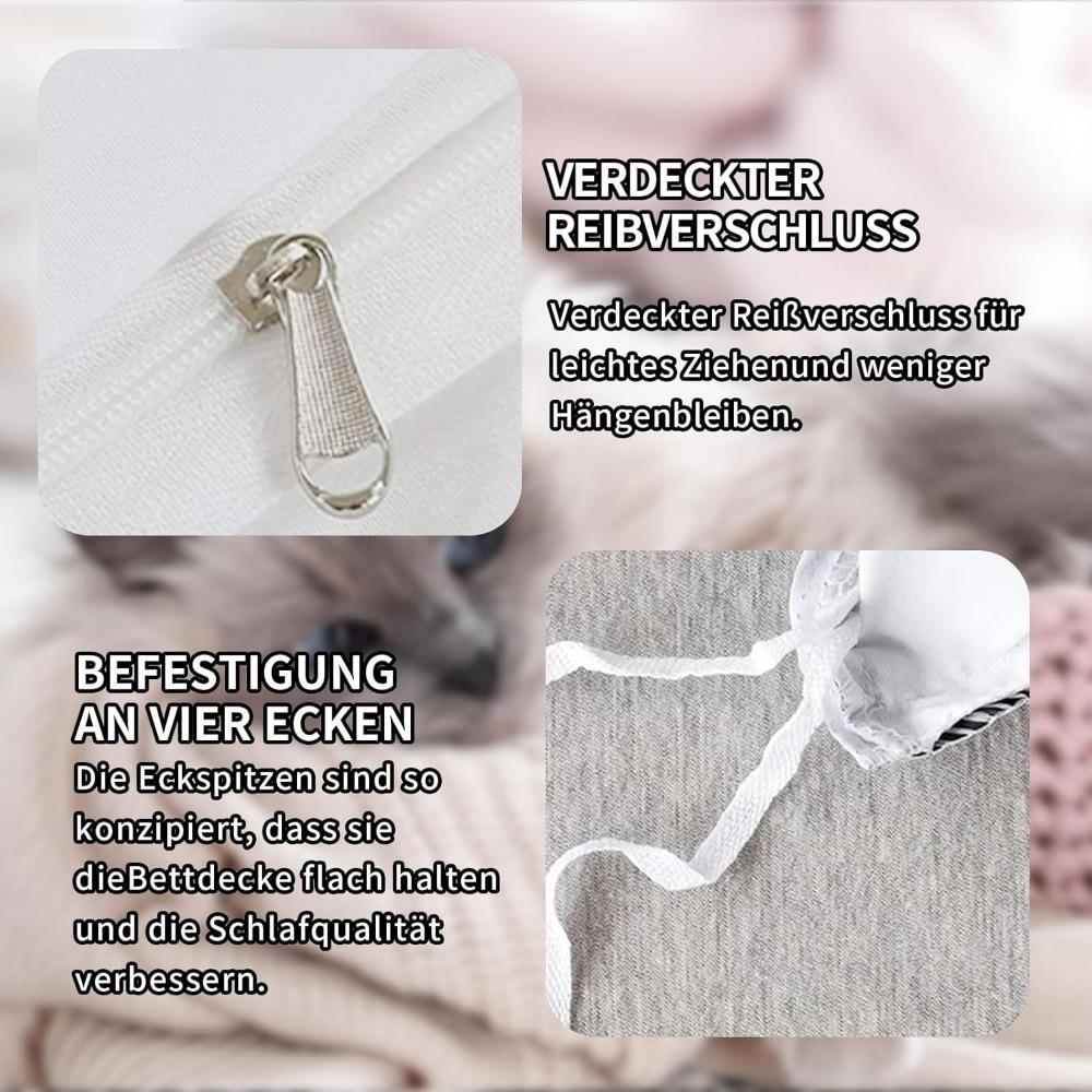 Cute Cat Duvet Cover 3D Cat Pattern 3-piece Set for Children and Adults, Bedding Set with Zipper, 2 Pillowcases, Ultra-fine Fibe