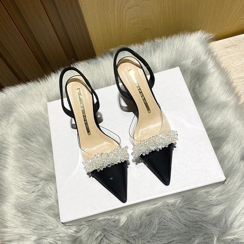 Mode Damen Slingback High Heels Sommer Luxus Sandalen Damen Designer Elegant Spitzschuh High-Heel Sandalen Transparent Party Schuhe