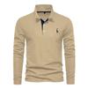 Trend Hub New Men's Deer Embroidery Polo Shirts Solid Color Long Sleeve Social Business Male