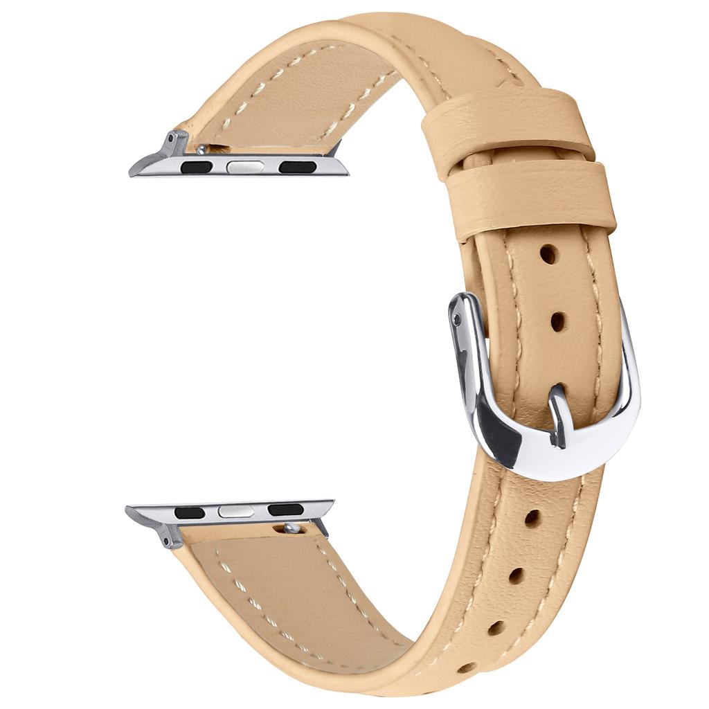 Watch Band For Apple Watch Series 10 Ultra 9 8 7 SE 6 5 4 3 2 1 46mm 49mm 45mm 44mm 42mm Genuine Cow Leather Strap with Silver Buckle