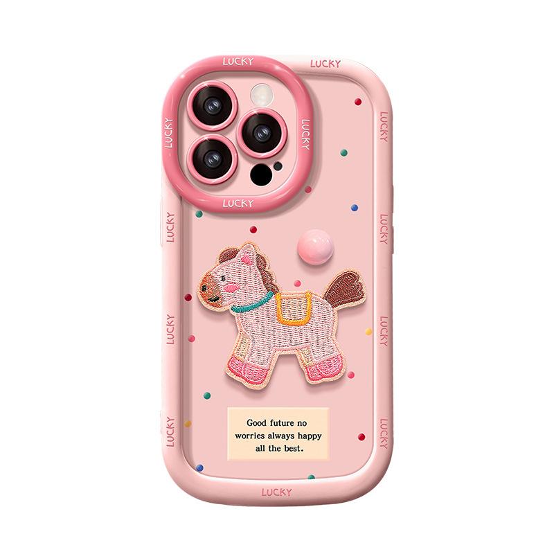 Applicable To Apple 16 Mobile Phone Case iPhone14promax Polka Dot Pony Sticker Lanyard 15 Silicone 13 Cute 12