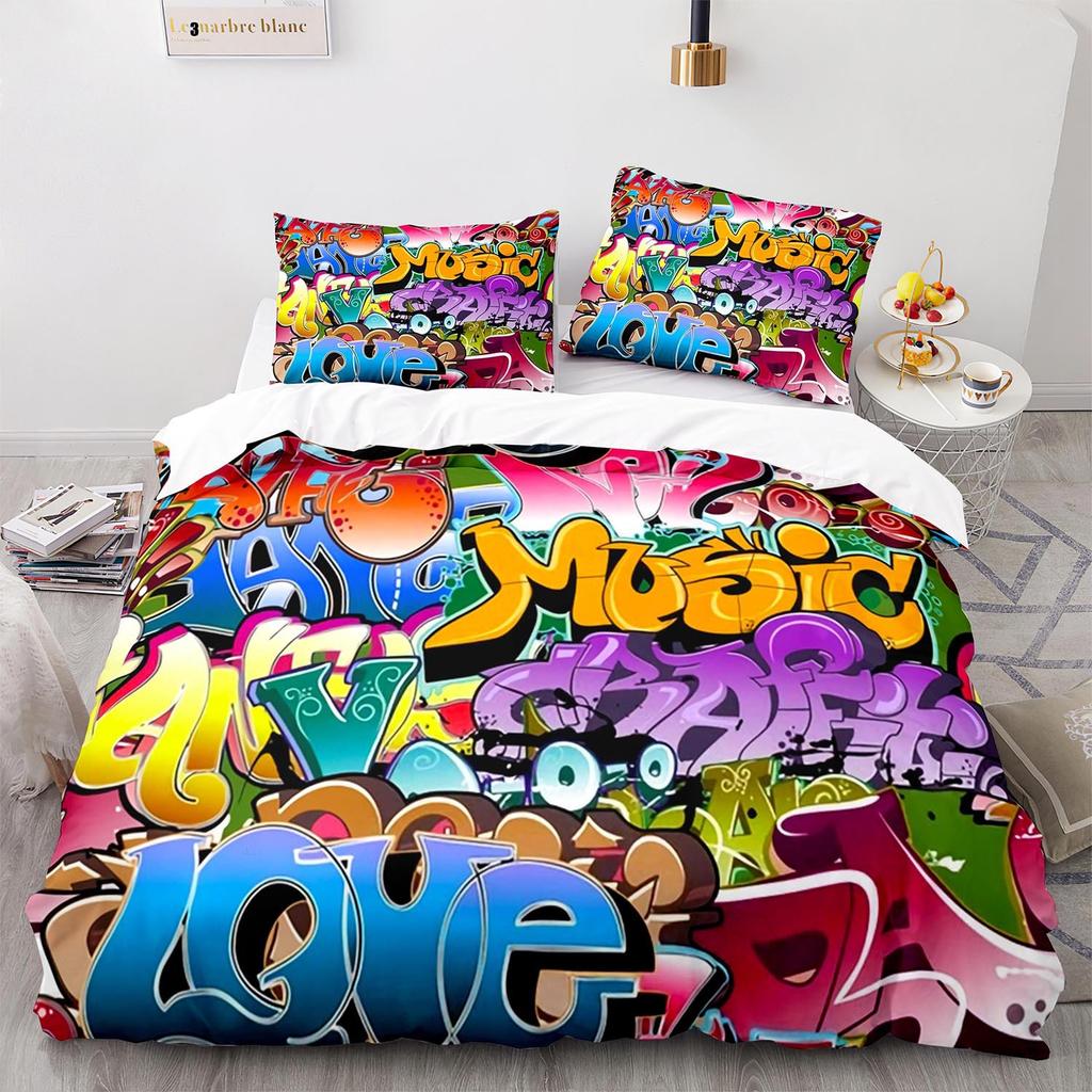 Digital Printing Three-Piece Hip Hop Graffiti Size Quilt Cover 3D