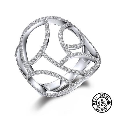 Ring aus 925er Sterlingsilber, hohl, unregelmäßig, lässige Linien, Mikropflaster, klarer Zirkon, besondere Partyringe für Frauen, edler Schmuck