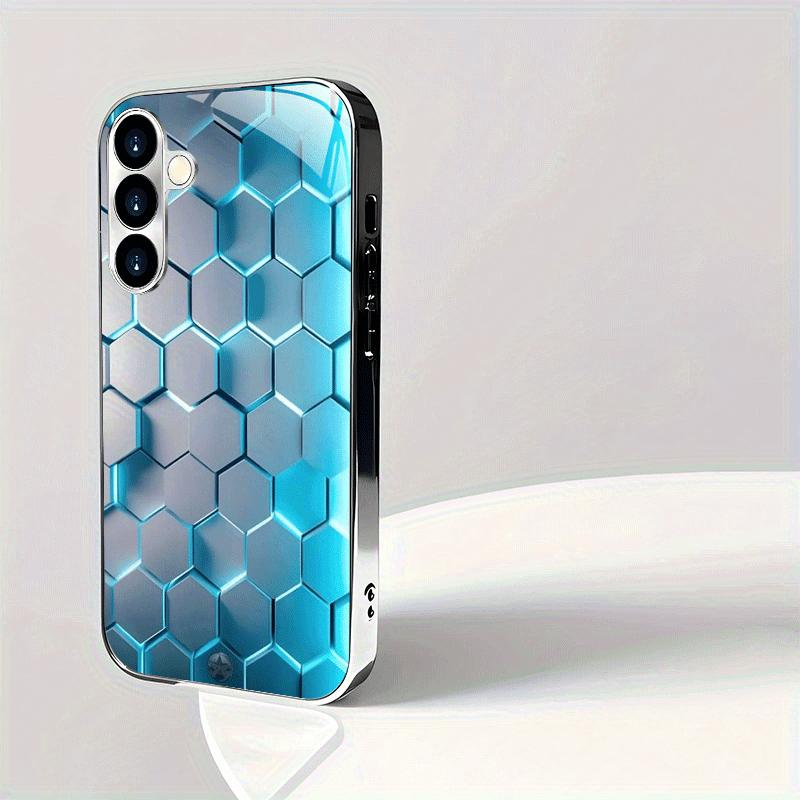 Creative Light Honeycomb Pattern Glass Phone Case Suitable for Samsung Galaxy S26 S25 S24 S23 S22 S21 S20FE/Ultra/Plus Anti Drop