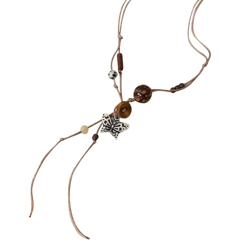 Exquisite Halskette im traditionellen chinesischen Stil Ethnischer Stil Anhänger Halskette Antike Kordel Schmetterlingsblumen-Charms Kette