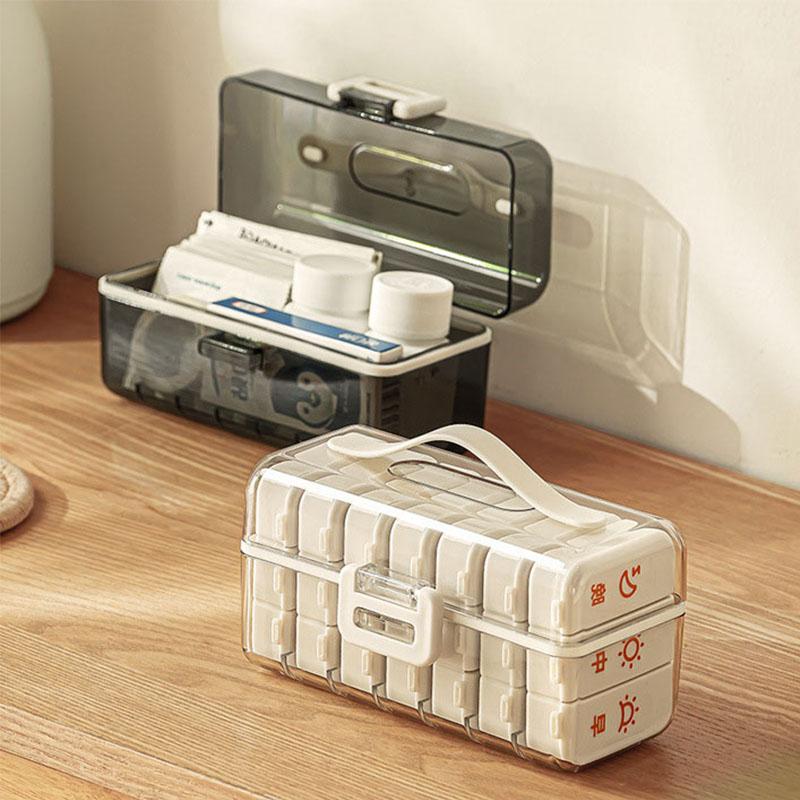 21Grids Pill Box Weekly Portable Large Capacity Travel Pill Case Clear Sealed Medicine Compartment Storage Box Pill Container