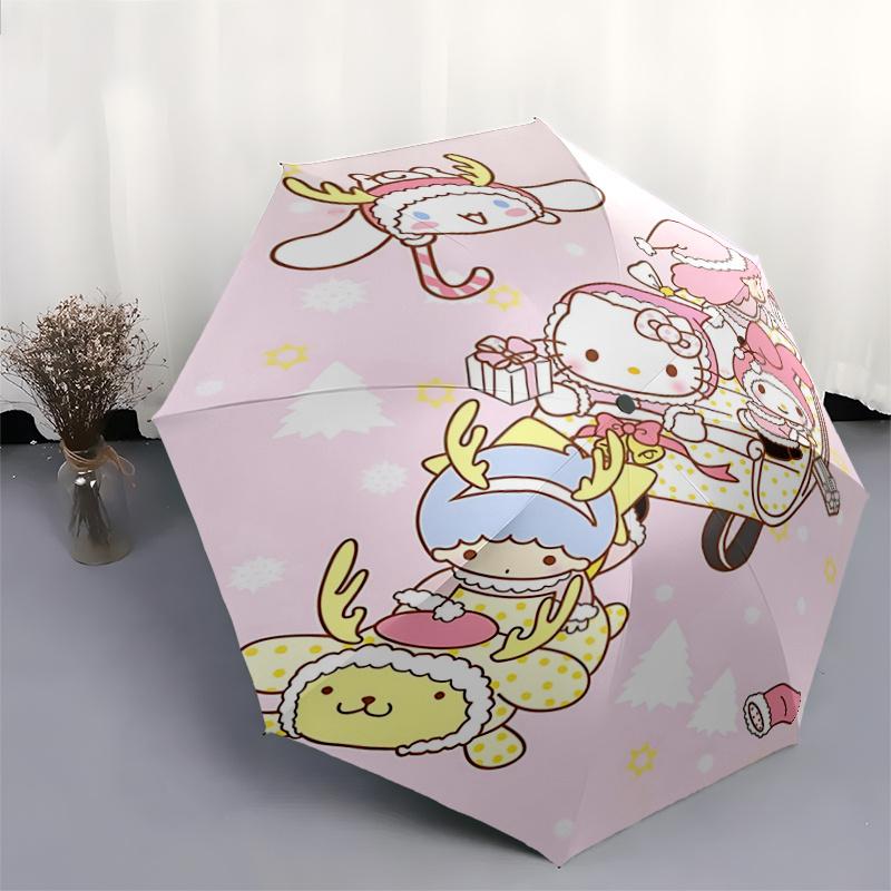 1pc Hello Kitty Christmas Edition Automatic Opening/Closing Umbrella - Portable Three-Fold Design with 8-Bone Iron Frame, Perfect for Outdoor Use, Fes