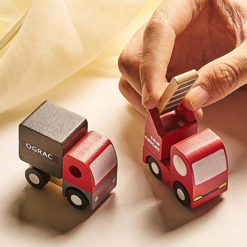 Kids Mini Wooden Cars Truck Aircraft Model Toy Montessori Wooden Education Colorful Vehicle Toys Simulation Cars Decoration Gift