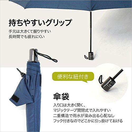 Komiya Shoten Men's Windproof Folding Umbrella, Large, Durable Fiberglass, Windproof, Super Water-Repellent, Teflon, Easy Open/Close, 65cm, Black